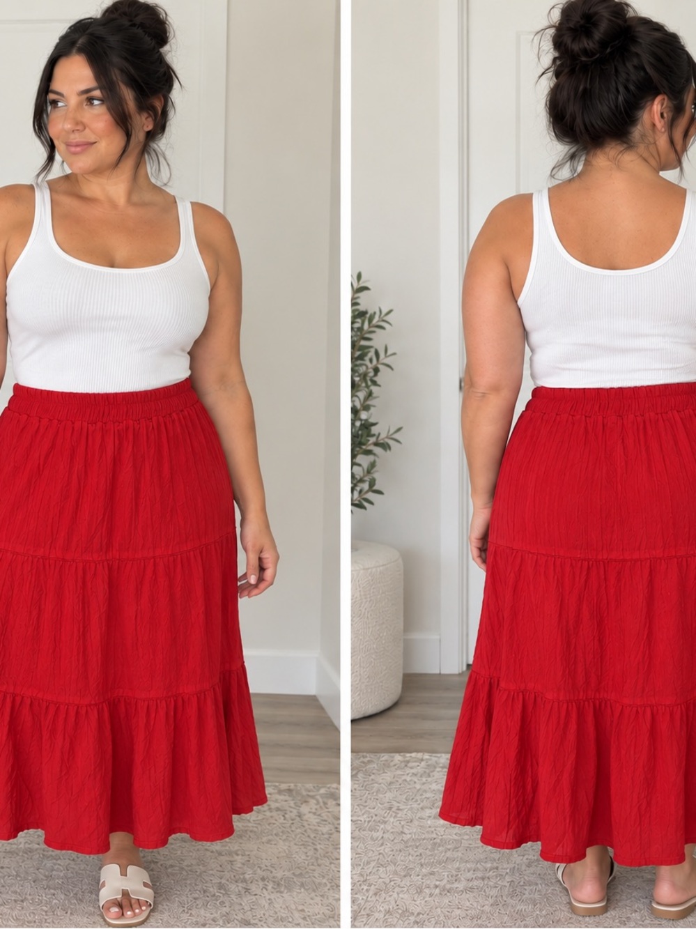 Reitmans Red Tiered Maxi Skirt